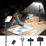 Ring Light with Overhead Phone Camera Mount for Video Recording,Desk Clamp LED Lighting Kit with Tripod Stand&Phone Holder and Remote for Streaming/Filming/Photography/Content Creation/Tiktok/YouTube