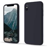 CALOOP Slim-Fit for iPhone X Case,iPhone XS Case,Skin Soft Liquid Silicone,Sturdy Shockproof Hard Frame Cover with Anti-Scratch Microfiber Lining,Robust Full Protection for Screen(Black)