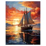 Paint by Numbers Adult Kit, DIY Sailboat Adult Paint by Number Kits, Acrylic Paint by Numbers for Gifts Home Wall Decor 16x20Inch