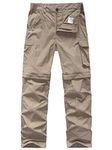 Kids' Cargo Pants, Boy's Casual Outdoor Quick Dry Waterproof Hiking Climbing Convertible Trousers #9016-Khaki-L