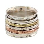 NOVICA .925 Sterling Silver Copper Brass Spinner Meditation Ring 'Five Delights'