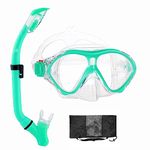 Snorkeling Gear for Kids with Foldable Silicone Full Dry Snorkel, Kids Snorkel Set Anti Leak Youth Junior Snorkeling Package Diving Mask Soft Tube with Hard Storage Box Scuba Swimming Goggles