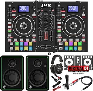 LyxJam 2-Deck Portable DJ Controller, Mixing Console with LCD Display | Manual Looping, USB, 16 Performance Pads with Virtual DJ LE Software Included (Download) and CR3-X Pair Studio Monitors