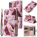 UEEBAI Wallet Case for iPhone SE 2022 5G/iPhone 7/iPhone 8/iPhone SE 2020, Premium PU Leather Magnetic Closure Handbag Zipper Cover Kickstand Card Slots Flip Case for iPhone SE3/SE2 - Marble Purple
