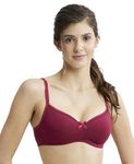 Jockey 1723 Women's Wirefree Padded Super Combed Cotton Elastane Stretch Medium Coverage Lace Styling T-Shirt Bra with Adjustable Straps_Beet Red_32B