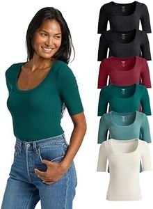 True Classic Womens Tops – Soft Ribbed & Cotton Tees and Flattering Fit Tank Tops for Women, Casual Novelty Summer Tops for Women, Ribbed 3/4 Sleeve Scoop Neck, Pack of 6, Dark Holiday, XL