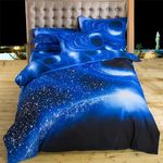 Tabeskly Kids Boy Blue star space Bedding Duvet Cover Set Double, Starry Sky Soft Zipper Childrens Girls Full Bed 3 Piece Quilt Covers and Pillowcases Mildly Cosy Budget Bedclothes 200×200cm