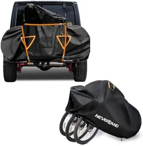 NEVERLAND Waterproof Bike Cover for Transport on Rack for 2 Bikes and Waterproof Bike Cover Outdoor for 2 or 3 Bikes, Heavy Duty Material Black for Mountain Road Exercise Electric Hybrid Cruiser Bike