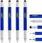 4 Pieces Multitool Pen with Extra Refill, 6-in-1 Tool with Ruler and Screwdriver, Multifunctional Metal Ballpoint Pen, Cool Gadget for Men, Husband, Dad, Father, Boyfriend (Blue)