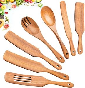 Spurtles Kitchen Tools As Seen On TV, 7Pcs Wooden Spurtle Set Spatula Set, Natural Premium Acacia Wooden Spoons for Cooking Heat Resistant Cooking Utensil for Nonstick Cookware, Salad, Mixing, Serving