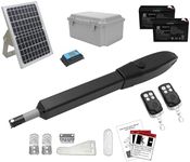 JUJIANG C026 Solar Gate Opener with Batteries & Solar Panel for Single Swing Gates Up to 770lb 16FT Automatic Gate Openers with Remote Complete Kit Medium Duty Automatic Gate Openers Solar Powered