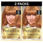 L'Oreal Paris Superior Preference 9 weeks of Luminous Fade-Defying Permanent Hair Dye, 48 Copper Blonde, 100% Grey Coverage, Hair Dye Kit (Pack of 2) (Packaging May Vary)