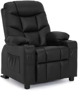 MCombo Big Kids Recliner for Ages 3+, Child Reclining Chair, Toddlers Recliner Sofa with Cup Holders (Faux Leather, Black)