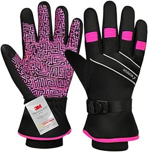 Winter Gloves, -30°F 3M Thinsulate Ski Gloves, Waterproof, Warm Touchscreen Thermal Gloves, Windproof Cycling Gloves for Men and Women for Skiing, Hiking, Cycling, Motorcycle Gloves, Pink-S