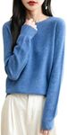 Chanyarn Women's 100% Merino Wool 2024 Fall Winter First-Line Ready to Wear Long Sleeve Seamless Knit Crewneck Sweater, Star Blue, Large