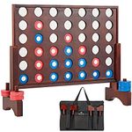 SpeedArmis Giant Wooden 4 in A Row Game, Line Up 4 Travel Board Games for Teens Adults Family - Wooden Indoor Outdoor Connect 4 Game Set with 42 Pcs Chips and Durable Carrying Bag