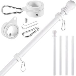 BONWIN White Flag Pole Kit for House, 5 FT Thickened Stainless Steel Outside Wall Mount Flagpole for 3x5' American Flag with 1" Tangle Free 360° Rotating Flag Pole Rings Hardware for Porch Residential