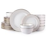 GBHOME Ceramic Dinnerware Sets, 24Piece Embossed Elegant Stoneware Plates and Bowls Sets, Housewarming Wedding Gift | Dishwasher & Microwave Safe | Dishes Set Service for 8