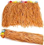 Kicko Luau Hawaiian Grass Table Skirt - 2 Pack - 9 Feet X 29 Inch - Real Hawaiian Island Party Decorations with Hibiscus Flowers, for Kids and Adult Birthdays, Polynesian Themed Events