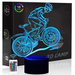 Mountain Bike Bicycle 3D Illusion Night Light Toy,16 Colors Change Smart Touch & Remote Control,Home Decor LED Bedside Table Desk Lamp,Christmas Birthday Gift for Boy Girl Kids Adults Friends & Family