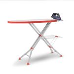 Amazon Basics X-Large Foldable & Adjustable Ironing Board for Home with Aluminised Ironing Surface (Silver & Red) (133X40X92 cm)