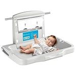 modunful Baby Changing Unit Wall-Mounted, Commercial Horizontal Fold-Down Diaper Change Table with Adjustable Safety Strap, CPC Compliant, White