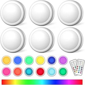 Wireless LED Puck Lights, 16 Colors Changeable Under Cabinet Lights Battery Powered Dimmable Puck lightings Stick On Under Counter Lights with 2 Remote Controls & Timing Function for Kitchen Closet