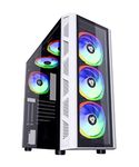 Apevia Guardian GD-PRO-WH Mid Tower Gaming Case with 2 x Tempered Glass Panel, 2 x Vertical Graphics Card PCI-E Slot, Top USB3.0/USB2.0/Audio Ports, 6 x RGB Fans, White Frame