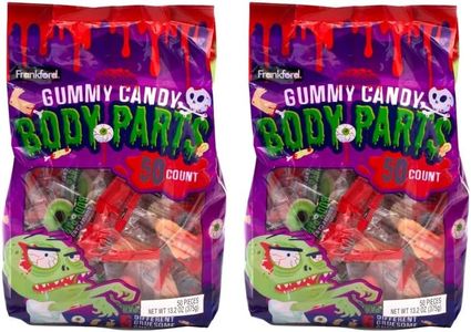 Frankford Candy Gummy Body Parts Halloween Candy, 100 Count of Individually Wrapped Parts including Eyeballs, Fingers, Legs, Brains, and Ears. Trick or Treaters Halloween Night Candy