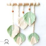 Macrame Kn0ts Leaves Macrame Wall Hanging | Boho Feather Wall Decor | Large Leaf Yarn Wall Hanging Tapestry | Handmade Woven Wall Art for Bedroom, Nursery, and Home Decor (Mint Green Color)