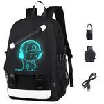 FLYMEI Anime Luminous Backpack with USB Charging Port and Anti-Theft Lock for Boys and Girls, Unisex Laptop Backpack Daypack Fashion School Backpack Bookbag College Rucksack Travel Backpack, Black