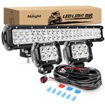 Nilight - ZH002 20Inch 126W Spot Flood Combo Led Off Road Led Light Bar 2PCS 18w 4Inch Spot LED Pods with 16AWG Wiring Harness Kit-3 Lead, 2 Years Warranty