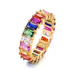 Barzel Women's Gold Plated Emerald-Cut Swarovski Crystal Eternity Ring (Multicolor, 8)