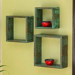 ExclusiveLane 'Rustic Squares' Antique Finish Nested Wall Shelves in Mango Wood (Set of 3) -Wall Hanging Wall Shelves for Living Room Bedroom Home Decoration Wall Mounted Shelves for Kitchen Corner