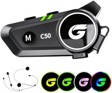 Motorcycle Helmet Bluetooth Headset with Stereo Sound, C50 2-Way 1000M Communication System Intercom Speakers with CVC Noise Cancellation, Music Call Control, IP67 Waterproof for Most Helmets (1 Pack)
