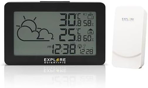 EXPLORE SCIENTIFIC WSH-4002-Weather Station, Radio Controlled Clock, Indoor and Outdoor Temperature and Humidity, Backlit LCD Display, Black