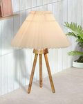 Homesake® Wood Tripod Small Table Lamps, Rustic Antique Dimmable Bedside Lamp with Linen Beige Lampshade, Nightstand Lamp for Nursery, Bedroom, Kid Room, Living Room, Pleated (Off-White)