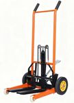 Hydraulic Manual Forklift Stacker, Foldable Lift Winch Stacker with Swivel Wheels, 2.3-36" Lifter Hieght Lift Table Cart with Adjustable Forks and Fixed Legs, 441Lbs (Orange)