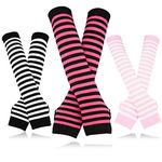 Bellady 3 Pairs Striped Arm Warmers Fingerless Gloves for Women, Pink, One Size