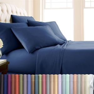Southshore Fine Living, Inc. 7-Piece Split King Sheets Set for Adjustable Bed, 16-Inch Deep Pocket, Wrinkle-Free, Microfiber Bedsheets, Fade Resistant Luxury Sheet Set Split King Size - Navy Blue