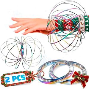 2 Pcs Flow Ring Spinner Ring Arm Toy - 5.1" Color - Changing Fidget Flow Toy with a Pleasant Smooth Surface, Compact & Portable Design - Entertaining Geometric Magic Bracelet with Soothing Effect