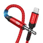 JSAUX Lightning to 3.5mm Aux Cable 1.8M [Apple MFi Certified] Aux cable for iPhone in car Aux to Lightning Cable for Speaker/Headphone Compatible for iPhone 14/13/13 Pro/13 Pro Max/12/11Pro/X/XR-Red