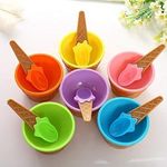 Orrda Ice Cream Cup with Spoon, Plastic Ice Cream Bowl Spoon Set,Frozen Yogurt Cups with Spoons, Candy Color Dessert Bowl Ice Cream Tools for Kids Party (Random Color Sent) (Set of 6)