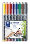 Staedtler Lumocolor Universal Pen, Medium, Felt Tip, Permanent Marker, Box of 8 Assorted Color Pens, 1.0mm 317 WP8