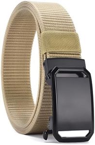 NASHRIO Men Ratchet Belts,Mens Belts Casual with Automatic Buckle and Donot Need to Cut the Belt to Adjust as the Buckle is Fully Adjustable,Thick Nylon Webbing, Fit for Men and Boys Khaki