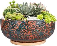 Fivepot 10 Inch Large Terracotta Planter Succulent Plant Bowl Deep Flower Pot Indoor and Outdoor Decor Drainage Bamboo Tray