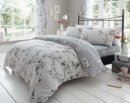 GC GAVENO CAVAILIA King Size Duvet Cover With Pillow Cases | Polycotton Quilt Bed Set | Flower Bedding Set King Size| Grey