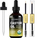 Organic Cold Pressed Castor Oil USDA Certified Eyelash and Hair Growth Serum, Hexane-Free, Conditions and Stimulates Growth for Lashes, Brows and Hair