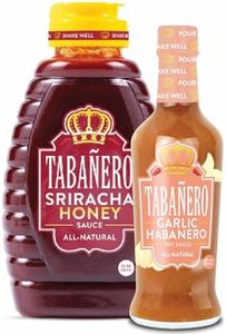 Garlic Habanero Hot Sauce and Sriracha Honey Hot Sauce by Tabanero, Hot Sauce Gifts Bundle, All Natural, Gluten Free, Kosher, Made in the USA, 5 oz and 12 oz Bottles