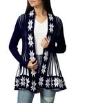 ICW Women's Knitted Stretchable Cardigan Front-Open Full Sleeve Winter Long Shrug Jacket (Blue Star)